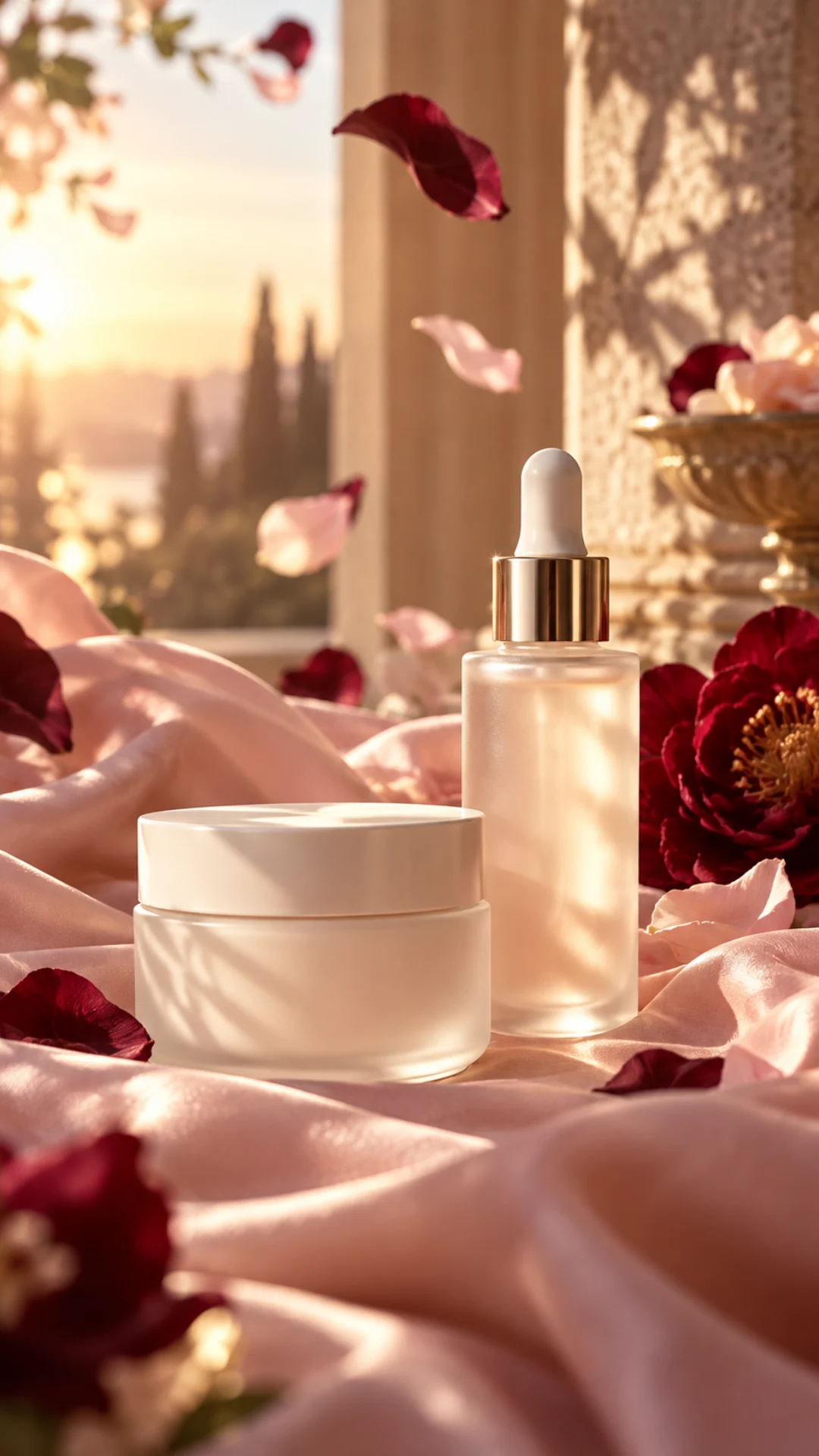 Unbranded skincare products in warm morning light